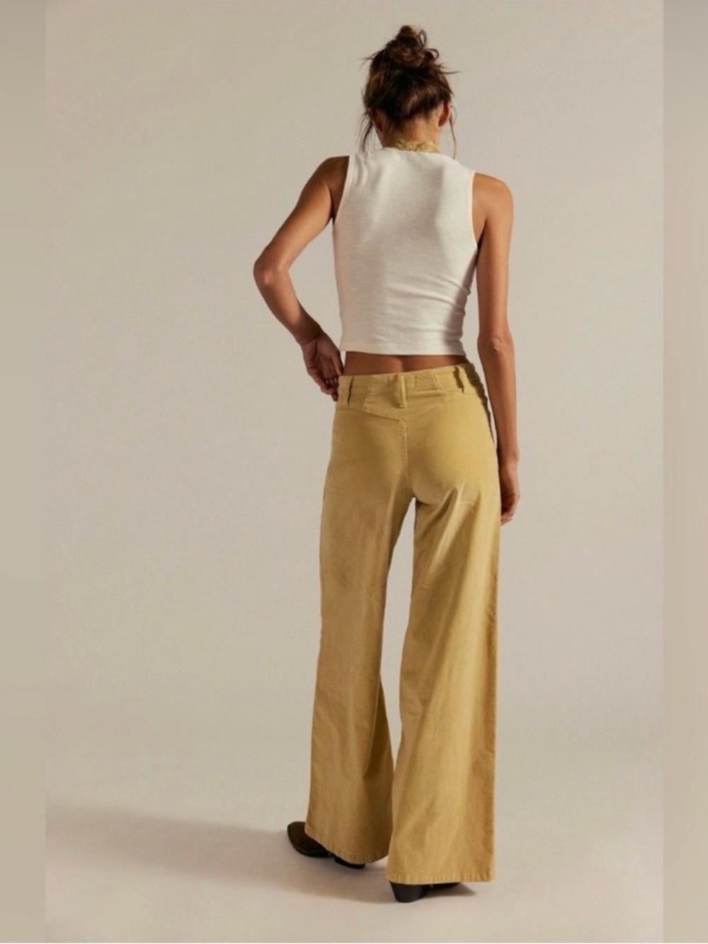 We The Free Libre Wide-Leg Jeans in Sand Mustard Yellow Ribbed Jeans NEW - Picture 2 of 4